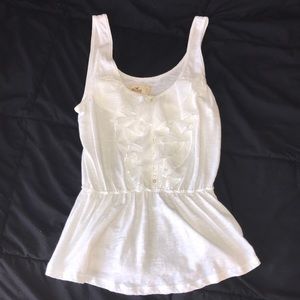 White ruffled Hollister top